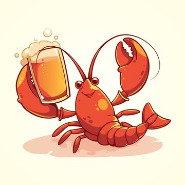 卡通啤酒小龙虾