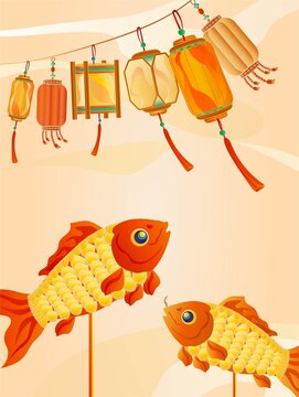 闹花灯国潮插画
