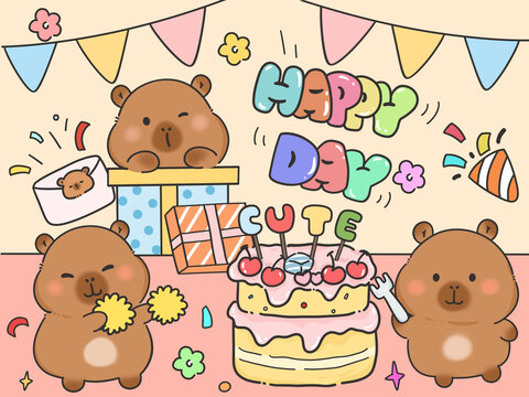 卡皮巴拉生日节日庆祝场景插画