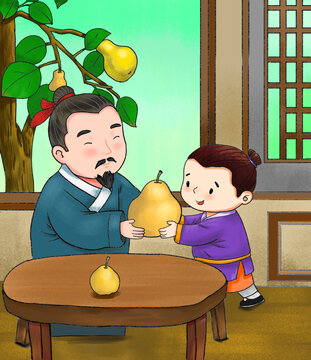 孔融让梨成语故事历史典故插画