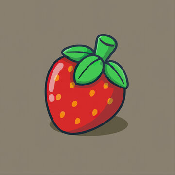 鲜红带绿叶的草莓卡通Q版儿童插画