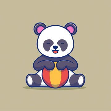抱球而坐的熊猫卡通Q版儿童插画
