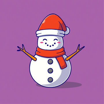 戴圣诞帽围巾的可爱雪人卡通Q版儿童插画