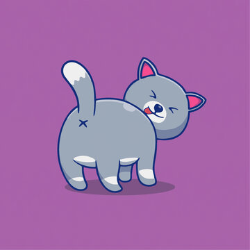 俏皮扭身的灰猫卡通形象卡通Q版儿童插画