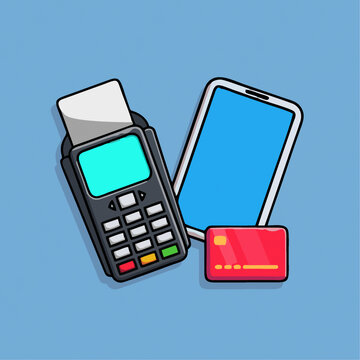 支付设备和卡的卡通组合图卡通Q版儿童插画