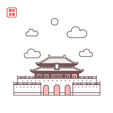 矢量插图建筑国风古建筑大殿