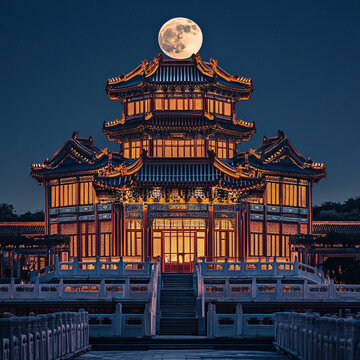 宫殿夜色月空
