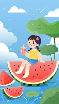 西瓜和游泳圈女孩