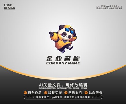 卡通街舞熊猫LOGO