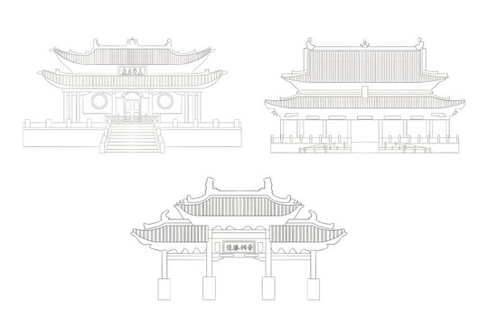 山西太原晋祠博物馆手绘插画