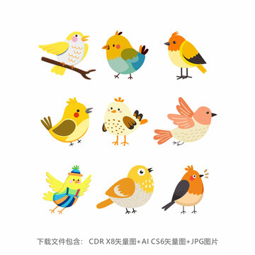 卡通小鸟矢量插画