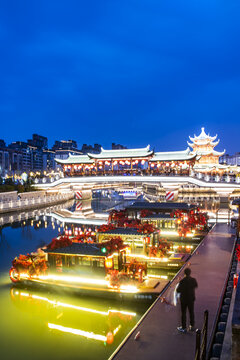 台州市路桥宋韵十里长街福星阁河夜景