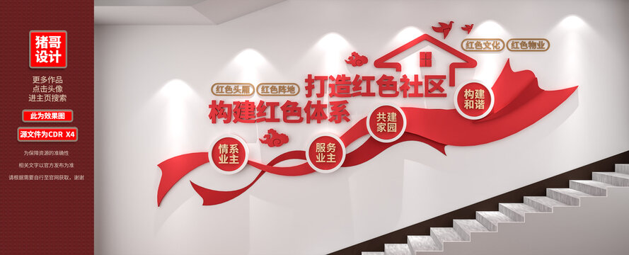 红色社区楼梯文化墙