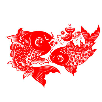 卡通剪纸双鱼