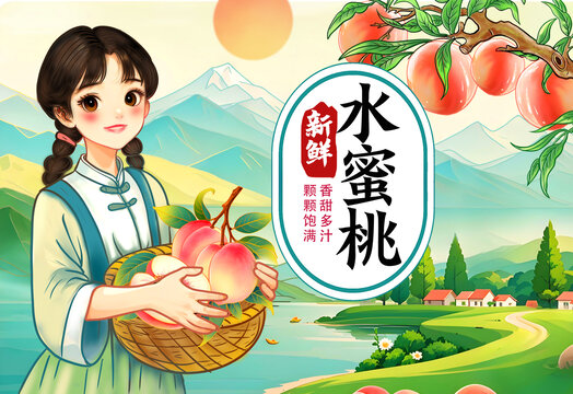 水蜜桃包装插画