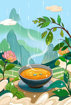二十四节气之谷雨国潮插画