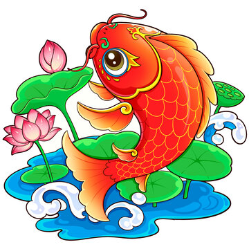 鲤鱼插画荷花鲤鱼跃龙门