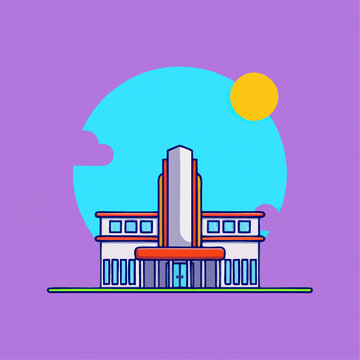 现代风格建筑太阳和云朵背景儿童插画