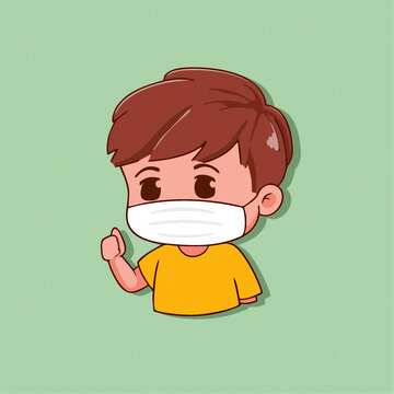 戴口罩并竖大拇指的小男孩卡通形象