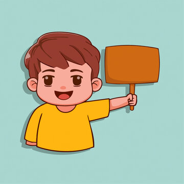 手持空白牌子的可爱男孩