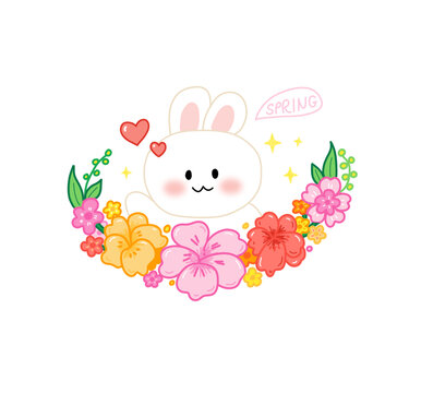 春日花花兔子卡通插画