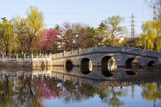 北京园博园古建春季风光