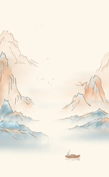 手绘山水小画