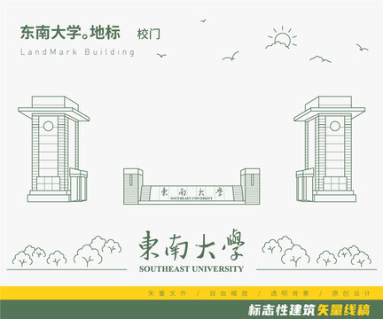 东南大学校门线稿
