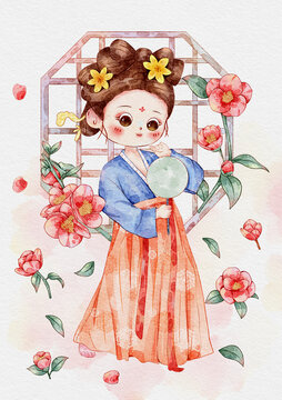 水彩古风人物插画1