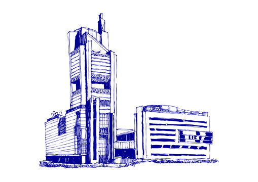 北京电视台建筑手绘线稿