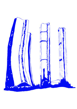 北京望京写字楼群建筑手绘线稿矢量图