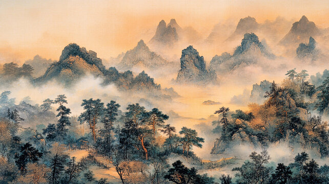 金箔山水画素材-金箔山水画图片-金箔山水画设计模板-昵图网