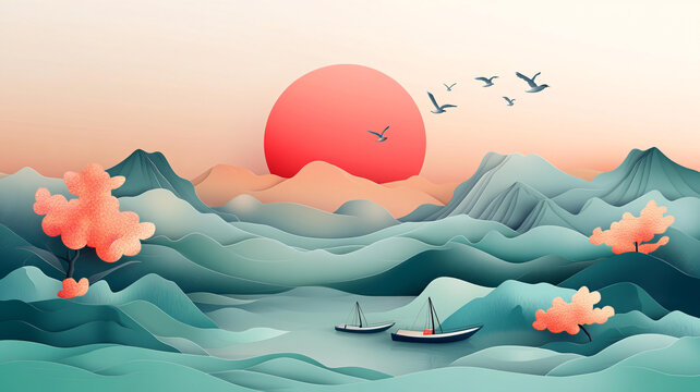 创意山水插图