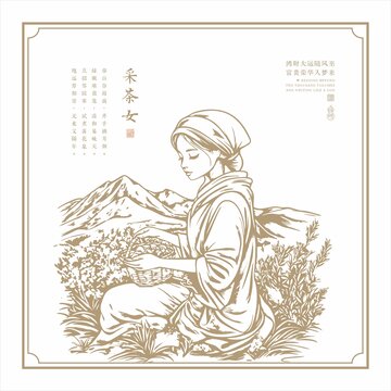 少数民族姑娘采茶插图采茶女矢量图