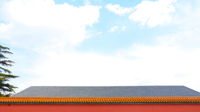 红墙蓝天白云背景素材