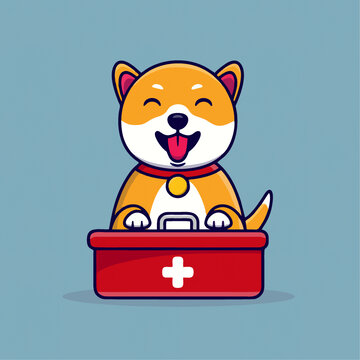 坐在急救箱上的卡通柴犬图标