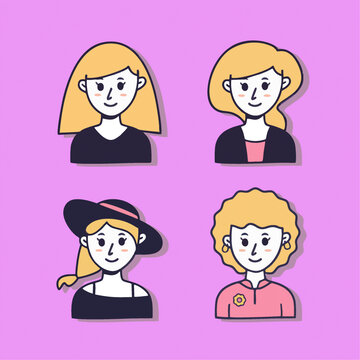 卡通女性形象图案集合图标