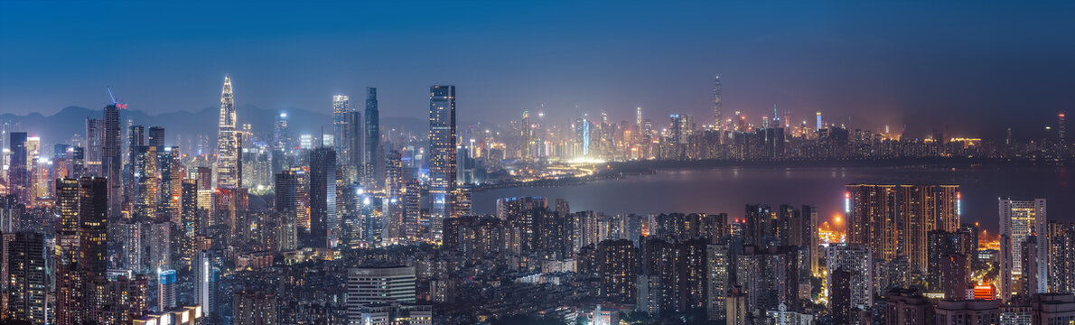 航拍深圳后海CBD天际线夜景