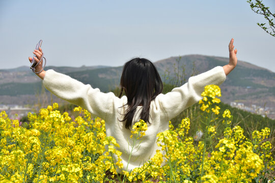 大山美女油菜花开