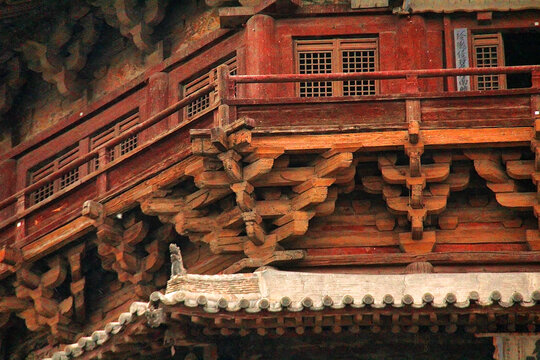 应县木塔木斗拱古建筑
