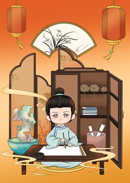 金榜题名进士ip插画熬夜学习读书
