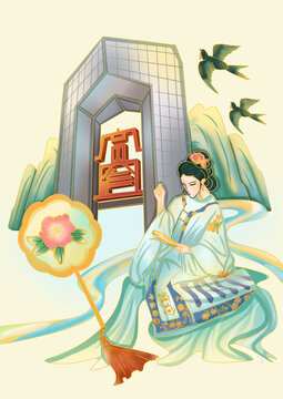 非物质文化遗产蜀绣古风刺绣女子