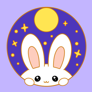 中秋兔子月亮星星卡通插画