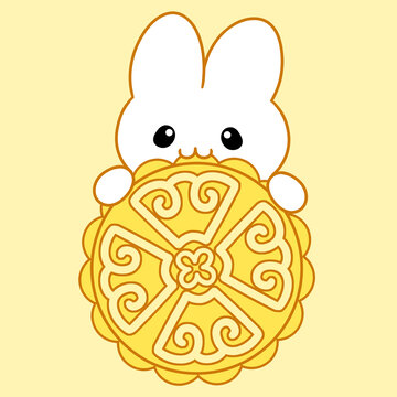 中秋月饼卡通兔子插画设计