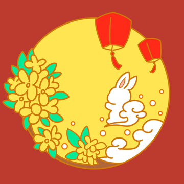 中秋兔子卡通装饰画