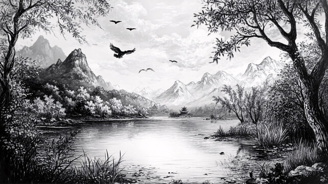 黑白风景画