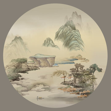 圆形山水画