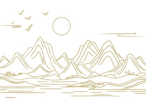 线条山水画