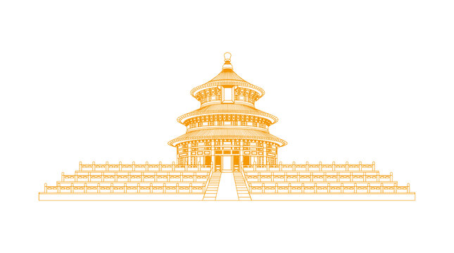 天坛线描北京古建筑矢量金色线描素材