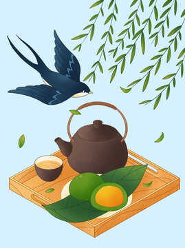 清明寒食节青团燕子柳叶